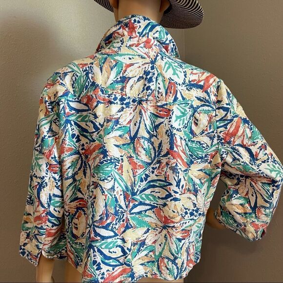 Coldwater Creek 3/4 Sleeve Colorful Watercolor Design Floral Zipper Jacket Large - Picture 7 of 13